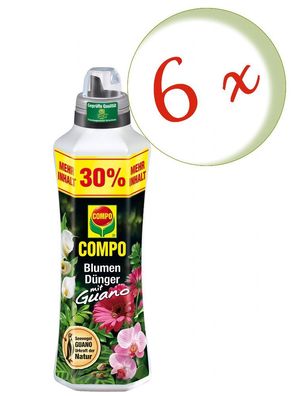 6 x COMPO Blumendünger mit Guano, 1,3 Liter