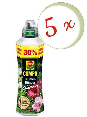 5 x COMPO Blumendünger mit Guano, 1,3 Liter