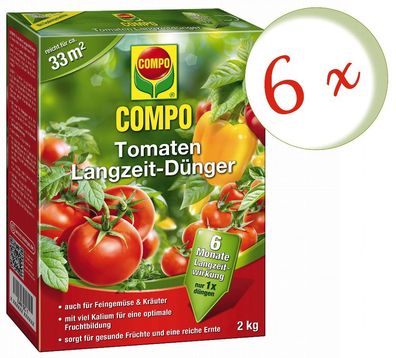 6 x COMPO Tomaten Langzeit-Dünger, 2 kg