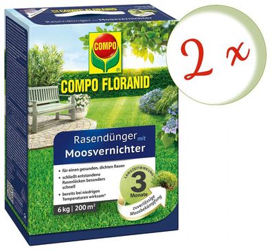 2 x COMPO Floranid® Rasendünger mit Moosvernichter, 6 kg