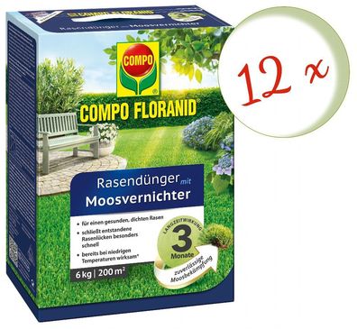 12 x COMPO Floranid® Rasendünger mit Moosvernichter, 6 kg