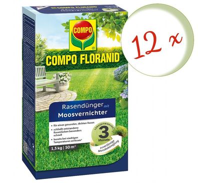 12 x COMPO Floranid® Rasendünger mit Moosvernichter, 1,5 kg