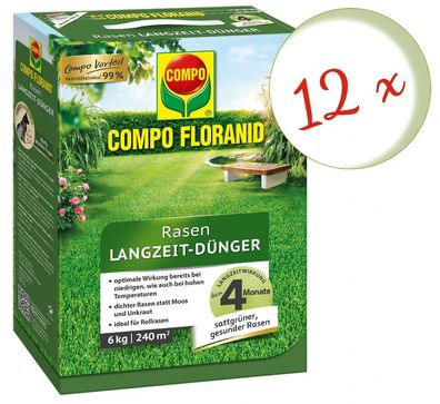 12 x COMPO Floranid® Rasen-Langzeitdünger, 6 kg