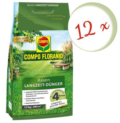 12 x COMPO Floranid® Rasen-Langzeitdünger, 12 kg