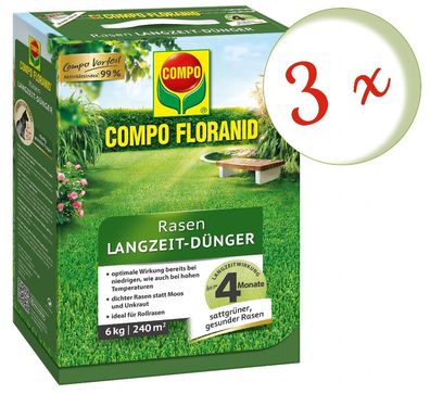3 x COMPO Floranid® Rasen-Langzeitdünger, 6 kg