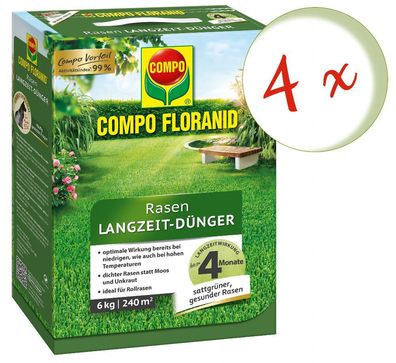 4 x COMPO Floranid® Rasen-Langzeitdünger, 6 kg