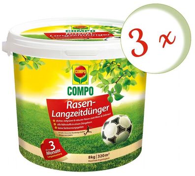 3 x COMPO Rasendünger-Langzeitdünger, 8 kg