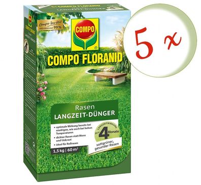 5 x COMPO Floranid® Rasen-Langzeitdünger, 1,5 kg