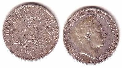 2 Mark Silber Münze Preussen Wilhelm II 1913