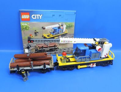 LEGO® City Eisenbahn 60198 schwenkbaren Kranwaggon und Holz waggon + 2 Figuren
