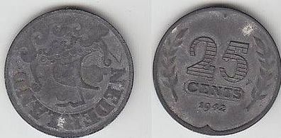 25 Cents Zink Münze Niederlande 1942