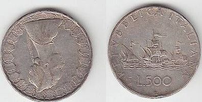 500 Lire Silber Münze Italien 1958 Kolumbus Flotte