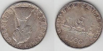 500 Lire Silber Münze Italien 1960 Kolumbus Flotte