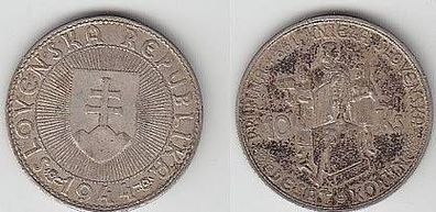 10 Kronen Silber Münze Slowakei 1944