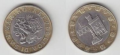 1000 Lire Bi Metall Münze San Marino 1997