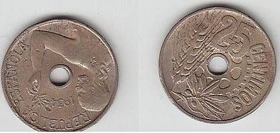 25 Centimos Nickel Münze Spanien 1934
