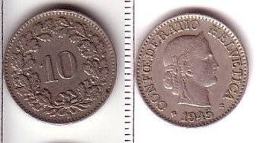 10 Rappen Nickel Münze Schweiz 1945