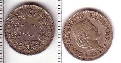 10 Rappen Nickel Münze Schweiz 1944