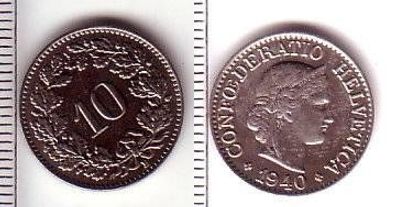 10 Rappen Nickel Münze Schweiz 1940