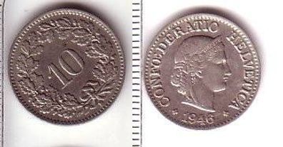 10 Rappen Nickel Münze Schweiz 1946