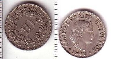 10 Rappen Nickel Münze Schweiz 1942