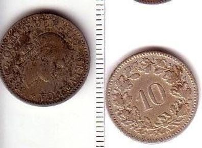 10 Rappen Nickel Münze Schweiz 1884