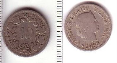 10 Rappen Nickel Münze Schweiz 1895