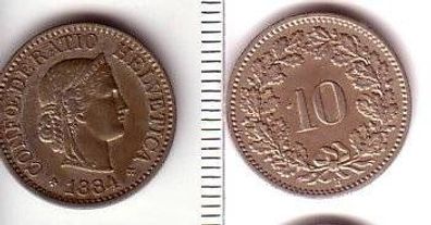 10 Rappen Nickel Münze Schweiz 1884