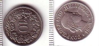 10 Rappen Nickel Münze Schweiz 1894