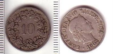 10 Rappen Nickel Münze Schweiz 1902