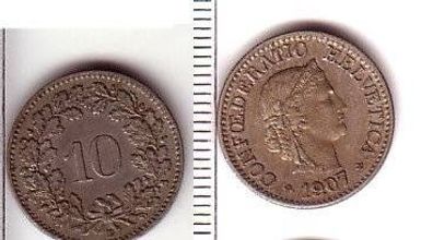 10 Rappen Nickel Münze Schweiz 1907