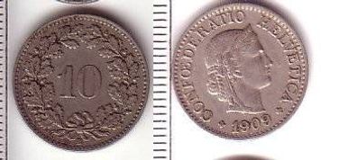 10 Rappen Nickel Münze Schweiz 1909