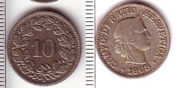 10 Rappen Nickel Münze Schweiz 1908