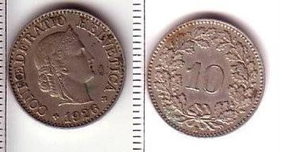 10 Rappen Nickel Münze Schweiz 1926