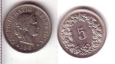 5 Rappen Nickel Münze Schweiz 1967