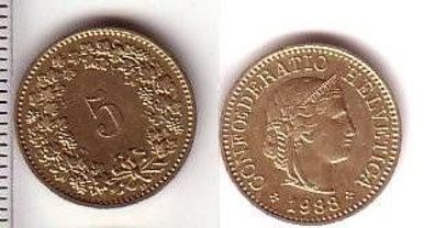 5 Rappen Messing Münze Schweiz 1988