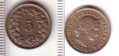 5 Rappen Nickel Münze Schweiz 1948