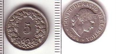 5 Rappen Nickel Münze Schweiz 1954