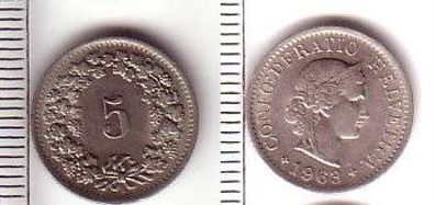 5 Rappen Nickel Münze Schweiz 1963