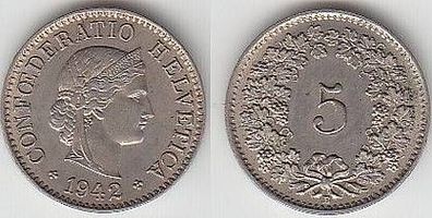 5 Rappen Nickel Münze Schweiz 1942
