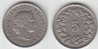 5 Rappen Nickel Münze Schweiz 1945