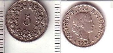 5 Rappen Nickel Münze Schweiz 1952