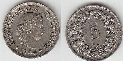5 Rappen Nickel Münze Schweiz 1944