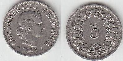 5 Rappen Nickel Münze Schweiz 1946
