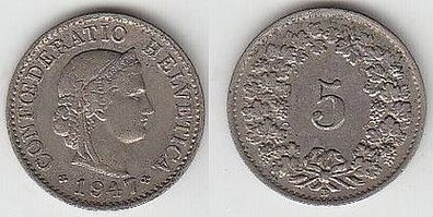 5 Rappen Nickel Münze Schweiz 1947