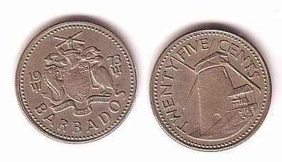 25 Cents Nickel Münze Barbados 1973 Windmühle