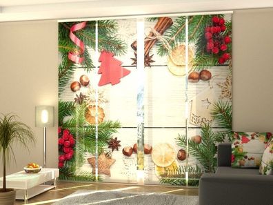 Fotogardinen Weihnachtslaune, Schiebevorhang mit Motiv, Schiebegardinen, auf Maß
