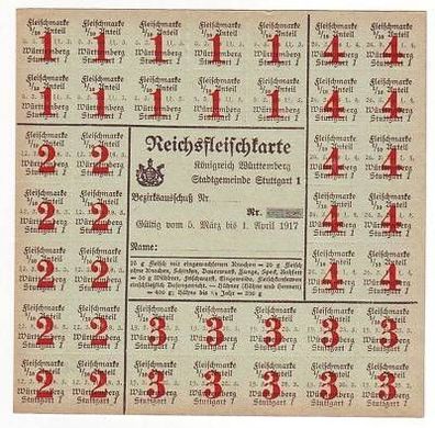 Reichsfleischkarte Stadtgemeinde Stuttgart April 1917