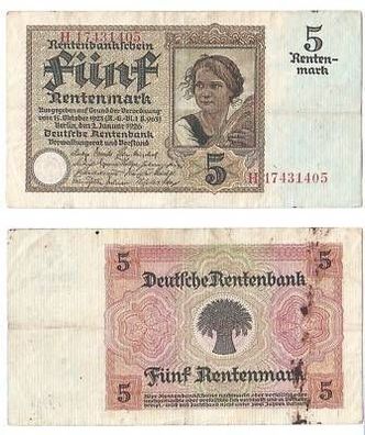 Banknote 5 Rentenmark 2.1.1926 Rosenberg Nr.164 b