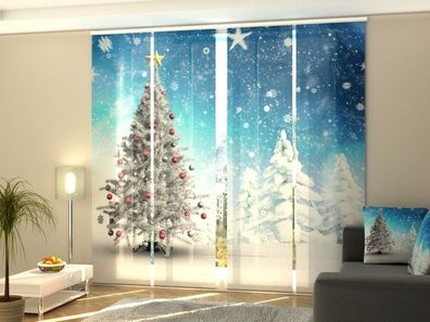 Fotogardinen Weihnachtsbaum, Schiebevorhang mit Motiv, Flächenvorhang, auf Maß